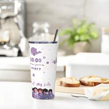 40oz/20oz Isolierte Edelstahl Wasserflasche mit Griff & Strohhalm - Koreanischer "Wal" Design Vakuumflasche für Outdoor, Reisen, Schule | Perfektes Geschenk für Kpop Fans, Valentinstag Präsent