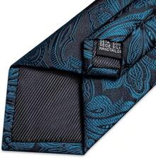 Conjunto de corbata de seda con estampado floral, incluye pinza de corbata, pañuelo y gemelos - Verde azulado y negro - Ver 11