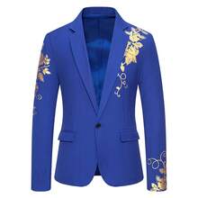 Large Size Suit Men's Paisley Hot Stamping Casual Slim Suit Jacket - Royal Blue - View 1