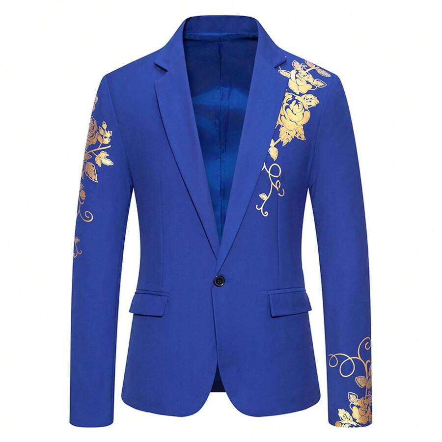 Large Size Suit Men's Paisley Hot Stamping Casual Slim Suit Jacket - Royal Blue - View 1