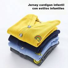 Nuevo Chaqueto para Niños de Otoño/Primavera, Color Sólido con Bordado Infantil, Blusa Infantil Casual de Tejido de Punto - Celeste - Ver 4