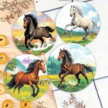 1 set/4 pièces/6 pièces de dessous de verre en boue de diatomées à motif cheval, dessous de verre à fleurs pour café, décorations multi-occasions pour maisons et restaurants, cadeaux de fête, décorations de table, décorations quotidiennes, décorations de fête à thème.