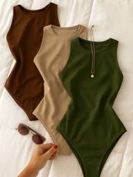 Kit Body Feminino Bori Regata Bory Collant Versátil Casual Costas Fechada Segunda Pele Básico Estiloso Várias Cores