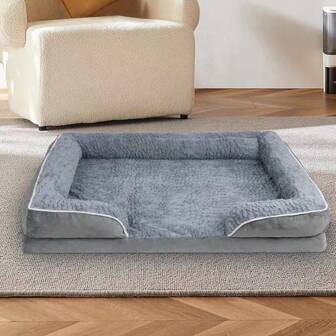Pluche slaapbank, huisdierbed met verhoogd hoofdeinde, comfortabel en warm, verwijderbare, antislipbodem, geschikt voor kleine en middelgrote honden het hele jaar door