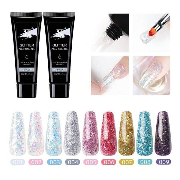 9 Color Jelly Glitter Gel Polish Holographic Shimmer Pink Natural Translucent Soak Off Hema-Free Gel Polish Nail Art DIY 15ML