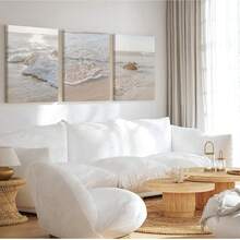 3 Stücke Boho-Stil neutrale Farbe Strand- und Küstenlandschaft Leinwanddrucke, Ozean Poster, moderne Kunst, Sonnenuntergang Strand Drucke, Natur Szenerie Wanddekoration, Heimdekoration, Schlafzimmer Wohnzimmer Flur, Wandkunst - Beige - Übersicht 14