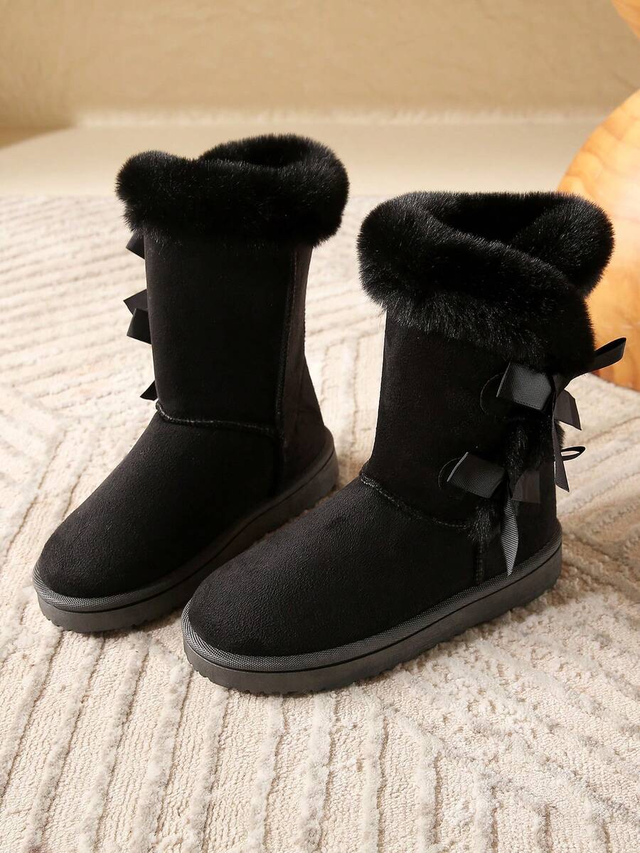 Outdoor Winterstiefel in Große Größen mit Schleife, thermisch gefüttert, knöchelhoch, für Damen, geeignet für Outdoor, Straße, Zuhause - Schwarz - Übersicht 1