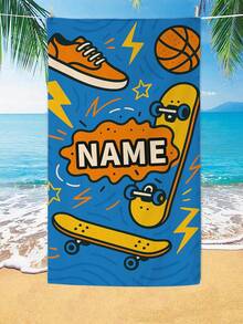 1 件 26*18 英寸定制沙滩巾，带有魔法、太空、糖果、运动、自然、海洋图案，以独特字体印有个性化名称，适合夏季旅行、海滩旅行、日光浴、防风 - 彩色 - 查看 13
