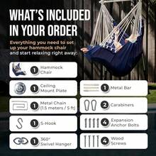 Hanging Hammock Chair Swing – Hanging Chair Outdoor & Indoor - Hammock Swing Chair – Quick & Easy Setup With Hardware Kit – Durable & Spacious Full Body Support – Holds 440 Lbs - 海軍 - 查看 1