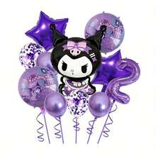 مجموعة إعداد المشهد مع بالونات مطبوعة بنجمة خماسية الأضلاع وشخصية كورومي من سانريو لحفلة عيد الميلاد المثالية والمفاجئة