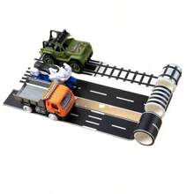 4 件套微型道路交通轨道，适用于娃娃屋迷你场景，模拟停车场道具套装，配有停车位标记贴纸和胶带，返校/返回校园季节学生手工 DIY 创意用品，场景装饰小道具