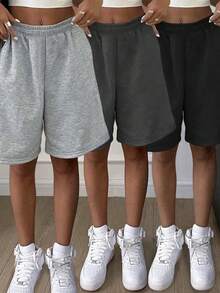 3pcs Teen Girls Loose Pocket Casual Shorts, Comfortable Indoor Home Wear, Outdoor Sports Milk Silk Shorts, Suitable For Spring, Summer, Autumn