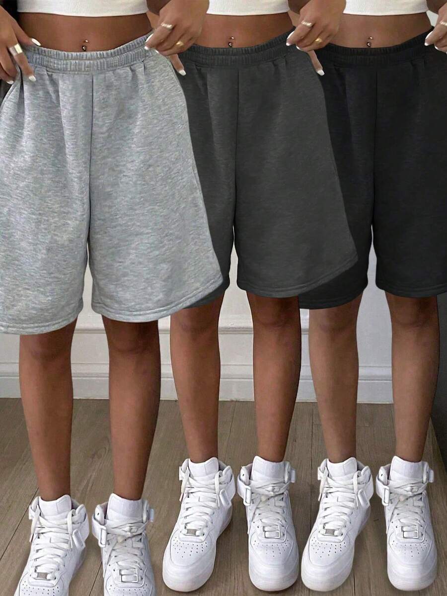 3pcs Teen Girls Loose Pocket Casual Shorts, Comfortable Indoor Home Wear, Outdoor Sports Milk Silk Shorts, Suitable For Spring, Summer, Autumn