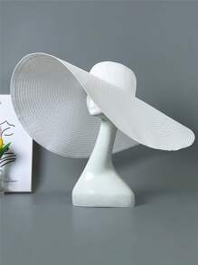 1pc Oversized Foldable Brim Summer Beach Straw Hat, Bohemian Style Sun Protection Hat For Travel & Beach - White - View 3