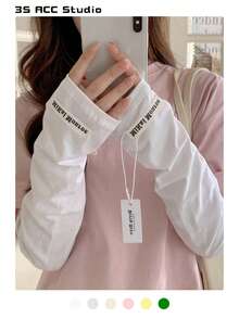 1 双女士轻质冰丝防紫外线防晒袖套宽松长款手套，适合夏季驾驶 - 純色冰袖 - 查看 2