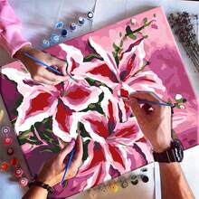 طقم الرسم الزيتي الرقمي DIY للكبار، 20*30 سم مع الألوان والفرش، مثالي للتخفيف من التوتر، الرسم بالأرقام، لوحة مرقمة يدوية، تصميم كانفاس ملون بالزهور، ديكور جداري للغرفة، جدارية، رسم للمبتدئين، هدية مثالية للأصدقاء - احمر خشبي - مشاهدة 3