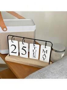 1/2pcs Wooden Desktop Perpetual Calendar - Metal & Wood Month/Date Display, Golden Finish, Reusable Office Decor For Teachers/Students - Classroom Supplies, Farmhouse Decor, Teacher Appreciation Gift, Office Desk Organizer, Rustic Office Accessories, Vintage Calendar, Study Planner - Gold - View 6