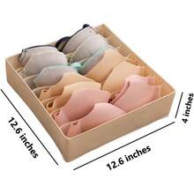 ALYER Collapsible Bra(A-C Cup) Drawer Organizer,Durable Cloth Storage Box Bins Dividers For Panties,Underwear,Socks,Lingerie(Beige-7 Cells)