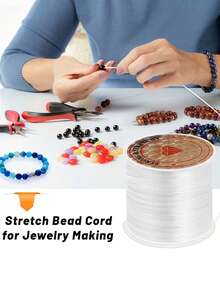 50米/1968.5英寸弹力绳，用于制作手链 - 0.8毫米弹力绳，带闪亮水晶，涤纶-氨纶混纺，适用于珠宝串珠、派对气球装饰 - 结实的小结，光泽如新，绳子手链 - 彩色 - 查看 4