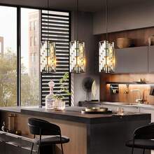 Modern Crystal Pendant Light - 3 Pack, Adjustable Hanging Ceiling Lamp With Crystal Prism Design For Dining Room, Kitchen Island, And Living Room -Black Finish - màu đen - Xem 1