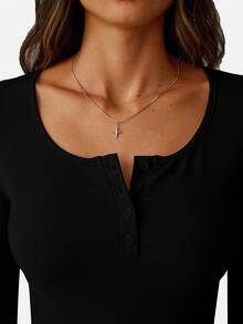 Women's Long Sleeve Tops Henley T Shirts Button Ribbed Slim Fit 2025 Spring Fall Outfits Casual Cute Basic Tee Blouse - Màu xám đen - Xem 9