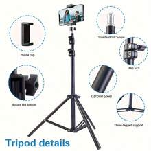 1.1 M Landing Tripod Camera Projector Mobile Phone Stand Adjustable Height Portable Lazy Man Stand Compatible With IPhone, Android Phone, Gift For Birthday, Family, Friends For Office, Dorm And Home Use Phone Holder Phone Stand For Bed - Black - View 5