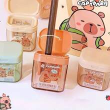 4pcs/2pcs/1pc 水豚造型卷笔刀 创意可爱卡通双孔卷笔刀 手持式卷笔刀 文具 礼物 奖品 卡通可爱双孔卷笔刀 高品质 小学生专用卷笔刀 拉起盖双孔卷笔刀 小型便携式卡通卷笔刀 学校用品 返校 学校必需品