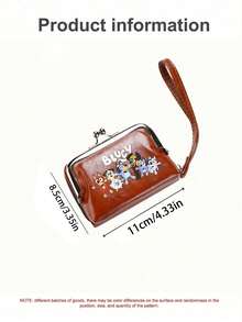 Bluey Bluey Portable Lanyard Faux Leather Multifunctional Short Wallet Cute Bluey Retro Color Print Purse Three Colors Available With Zipper For Valentine's Day Card Holder