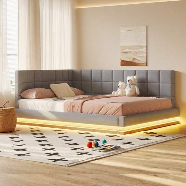 Polsterbett Schlafsofa 160x200 cm - Multifunktionsbett mit LED-Lichtleiste, USB Steckdose & Lattenrost - Grauer Samtstoff (hautsympathisch) für Wohnzimmer ou Schlafzimmer