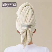 Toalla de microfibra para el cabello, envoltura, toalla para el cabello de secado rápido con banda elástica, turbante envolvente de toalla para el cabello suave ultraabsorbente - Blanco lechoso - Ver 5