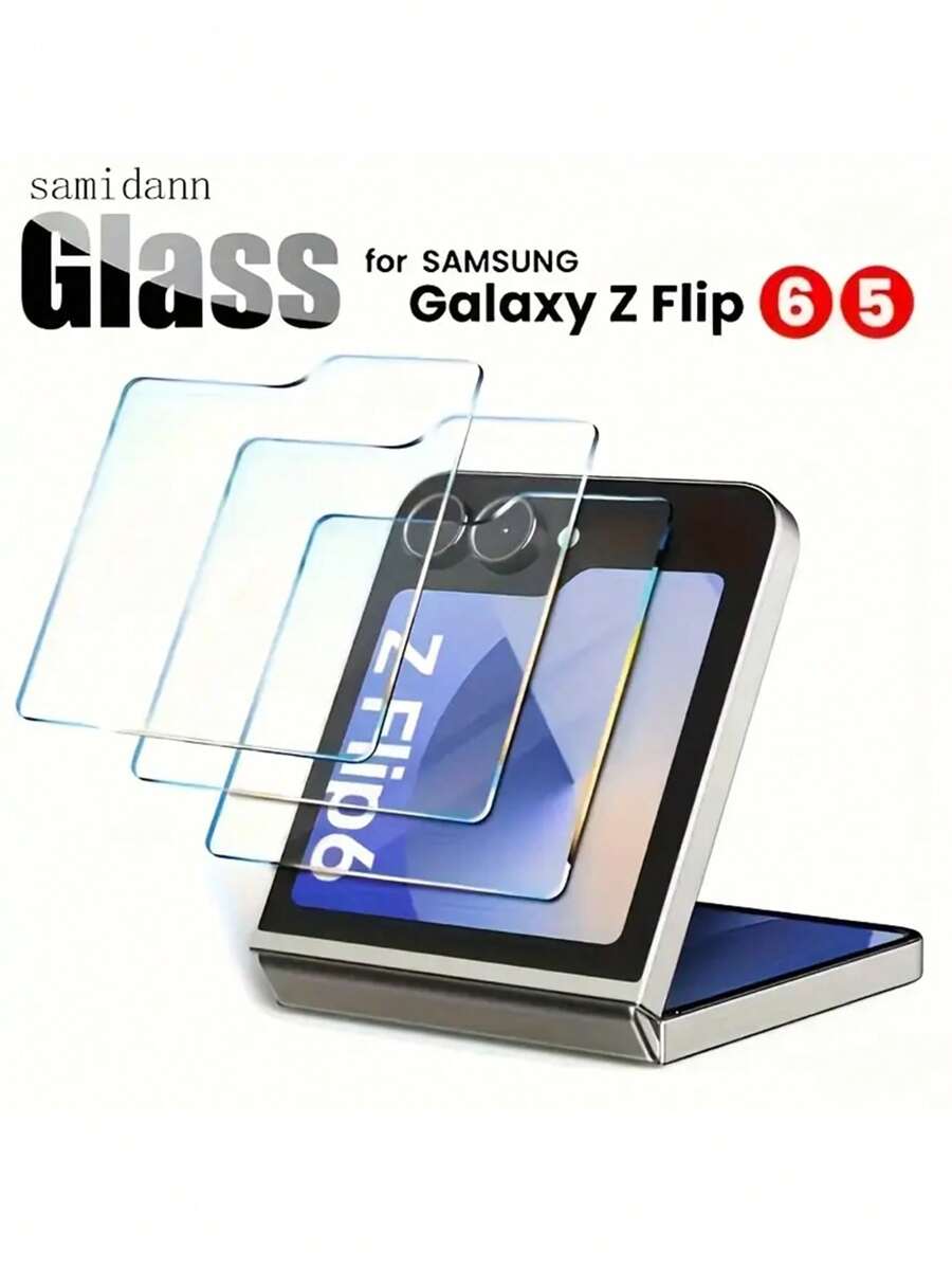 3 片钢化玻璃屏幕保护膜适用于 Z Flip 5/6/Galaxy Z Flip 7 FE，9H 硬度，高分辨率，表面光滑，兼容手机壳屏幕保护必需品，适用于日常防护、办公室、家用手机屏幕保护膜手机配件防水防震防摔防刮防指纹全覆盖