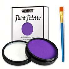 VERONNI 30g Water Activated Face And Body Paint With 1 Brush, Water Soluble Monochrome Face Painting Kit For Stage, Screen, Cosplay, And Halloween Makeup, Available In White, Black, Red, Green, Blue, Purple - 彩色 - 查看 15