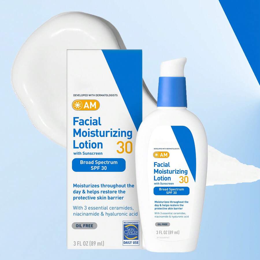 AM Facial Moisturizing Lotion With SPF 30, Oil-Free Face Moisturizer With SPF, Formulated With Hyaluronic Acid, Niacinamide & Ceramides, Non-Comedogenic, Broad Spectrum Sunscreen, 3 Ounce - 白色 - 查看 1