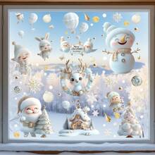 9PCS/Set Christmas Window Cling Stickers ,Happy Christmas Snowman Elk Decal White Stereo Static Sticker For Home Shop Display Winter Glass Christmas Decoration
