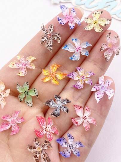 30Pcs Mixed 16mm Resin Cute Glitter Colorful Soft Lily Flower Flatback Rhinstone Scrapbook Wedding Applique Jewelry Decor Crafts Accessories