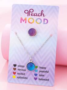 2pcs/Set Girls' Temperature Sensitive Color Changing Cat Unicorn Heart Pendant Necklace & Ring Jewelry Set, Gift For Girlfriend/Best Friend