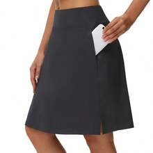 Woman Skorts Skirts With Multi Pockets High Waisted Golf Tennis Skirts Knee Length Long Skort For Women Drawstring Dressy Casual Summer Skirts - 紅色 - 查看 2