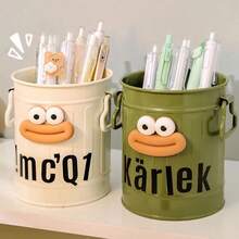 2pcs Cartoon Personalized Pen Holder, Large Capacity Cute Minimalist Retro Desktop Office Storage Bucket (Random Letter Delivery, Back To School - Multicolor - View 6