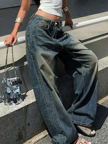 美式休闲街头风简约日常通勤百搭女式牛仔裤 春季 - 深色水洗藍 - 查看 9