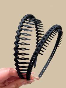 2件装新款防滑齿发带，女士洗脸弧形发箍，发夹，头饰配饰，休闲头饰，发箍，发圈，之字形发带，家居护肤发带头饰