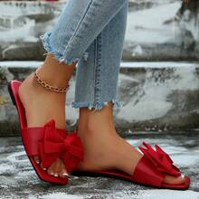 Women's Flat Square Toe Non-Slip Beach Slippers - Red Bow - View 6
