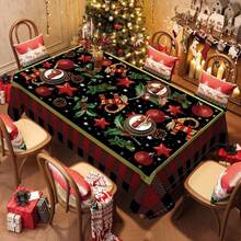 1pc Rectangular Tablecloth, Fresh Winter Theme Tablecloth | Christmas Season Healing Dining Table, Party Atmosphere Setter, Suitable For Daily Home Living Room Dining Room, Outdoor Picnic, Theme Events, Lightweight And Washable, Can Be Used Indoors/Outdoors