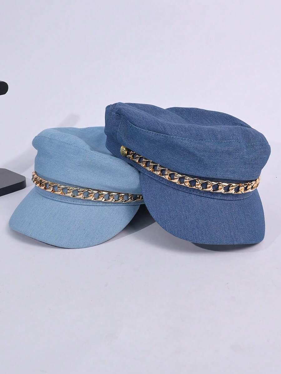 قبعة بيريه مزينة بسلسلة معدنية بطراز قديم مهترئ، قبعة صبي أنيقة عادية، قبعة محبوكة متعددة الاستخدامات مناسبة للخريف/الشتاء للخارج والتنقل والسفر والحفلات والاستخدام اليومي، إكسسوارات الخريف