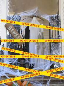 1 Roll Halloween Caution Tape, 4.8cm*25m Yellow Danger Warning Tape, Hazard Barrier Tape, Indoor Outdoor Creepy DIY Decor Accessory Suitable For Party, Doors, Dangerous Areas