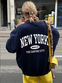 New Women Crew Neck Sweatshirt INS English Letter Print Fashion Versatile Casual Streetwear, Autumn/Winter