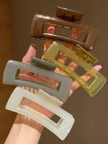 4 件女士时尚简约大方形发夹，适合日常发型，推荐作为女士发饰礼物发饰女爪夹秋季配饰秋冬发夹适合度假装女士 - 彩色 - 查看 5