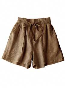 Women's Casual Linen Ruched Waist Pocket Shorts, Spring/Summer
