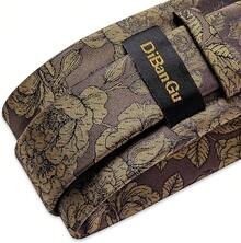 Silk Floral Necktie Set With Tie Clip, Handkerchief & Cufflinks - Brown and Yellow - View 6