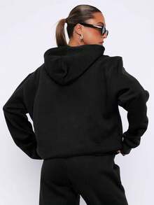 LOVE JOYY 两件套女休闲宽松大码连帽卫衣配印花裤，日常时尚闪亮水钻字母印花宽松卫衣秋冬日常套装