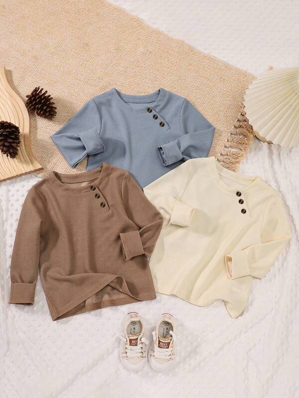 3pcs/Set Kids Retro Loose Casual Long Sleeve T-Shirts, Boys Spring Autumn Vacation Outerwear, Versatile Undershirts For Little Boys